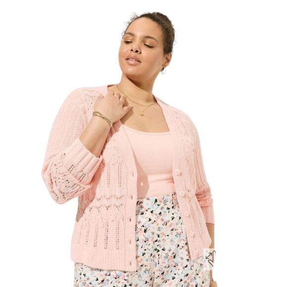 torrid Sweaters - TORRID New Plus Size Pointelle Impatient Pink V- Neck Cardigan Sweater 4X